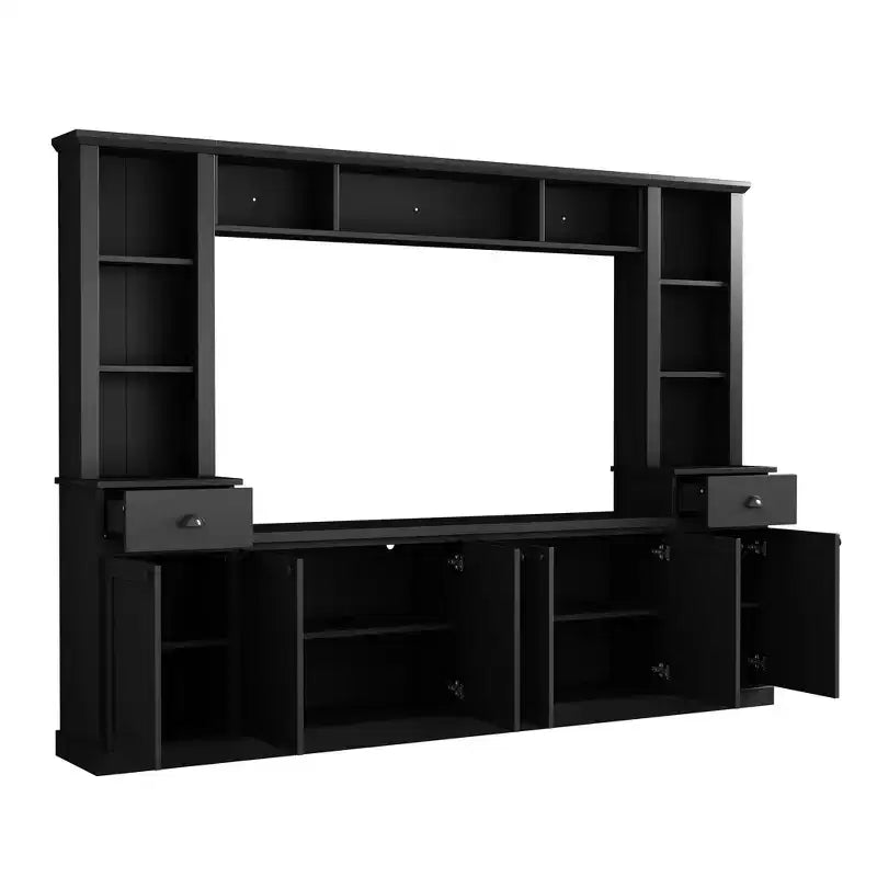 Juego de muebles de entretenimiento para televisión con puente de 75, mueble para TV con almacenamiento y estanterías, consola multimedia grande con estantes ajustables
