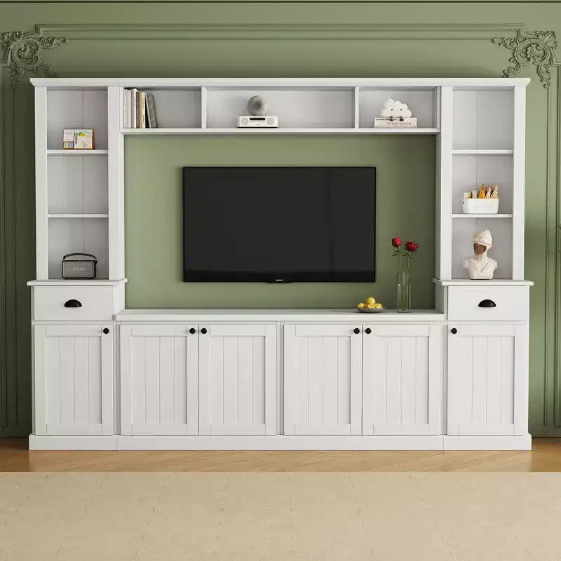 Juego de muebles de entretenimiento para televisión con puente de 75, mueble para TV con almacenamiento y estanterías, consola multimedia grande con estantes ajustables