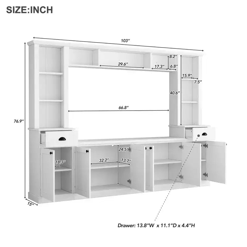 Juego de muebles de entretenimiento para televisión con puente de 75, mueble para TV con almacenamiento y estanterías, consola multimedia grande con estantes ajustables