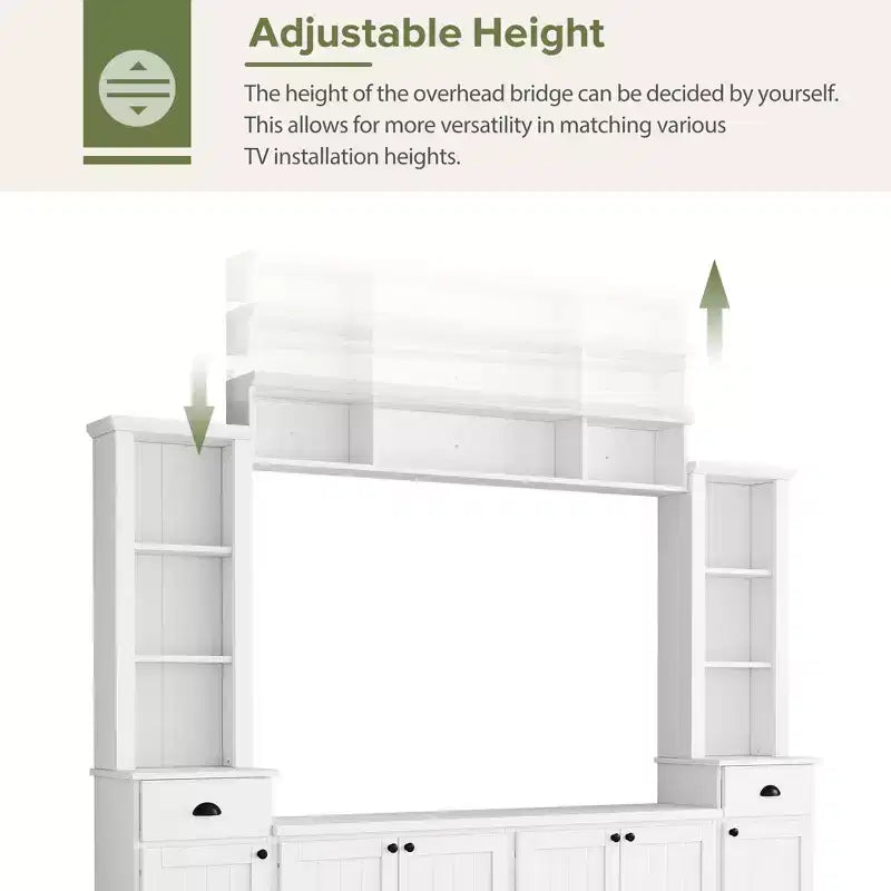 Juego de muebles de entretenimiento para televisión con puente de 75, mueble para TV con almacenamiento y estanterías, consola multimedia grande con estantes ajustables