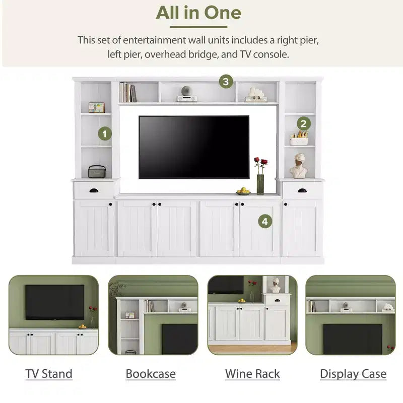 Juego de muebles de entretenimiento para televisión con puente de 75, mueble para TV con almacenamiento y estanterías, consola multimedia grande con estantes ajustables