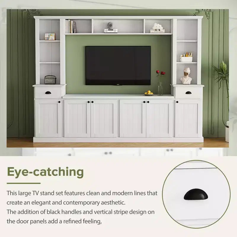 Juego de muebles de entretenimiento para televisión con puente de 75, mueble para TV con almacenamiento y estanterías, consola multimedia grande con estantes ajustables
