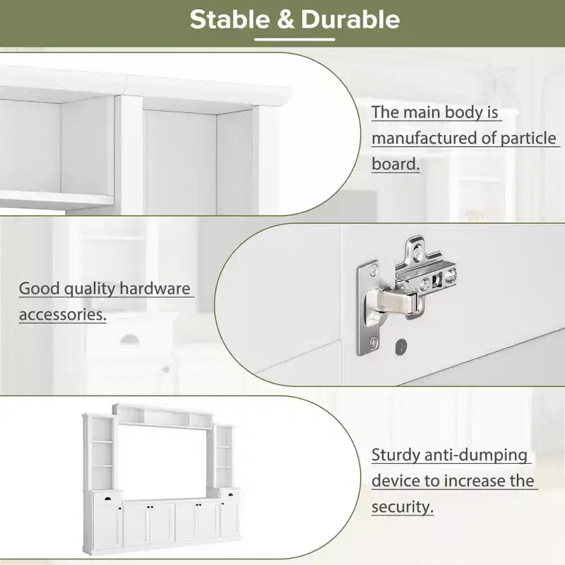Juego de muebles de entretenimiento para televisión con puente de 75, mueble para TV con almacenamiento y estanterías, consola multimedia grande con estantes ajustables