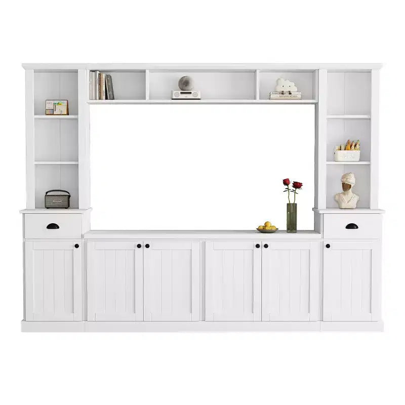 Juego de muebles de entretenimiento para televisión con puente de 75, mueble para TV con almacenamiento y estanterías, consola multimedia grande con estantes ajustables