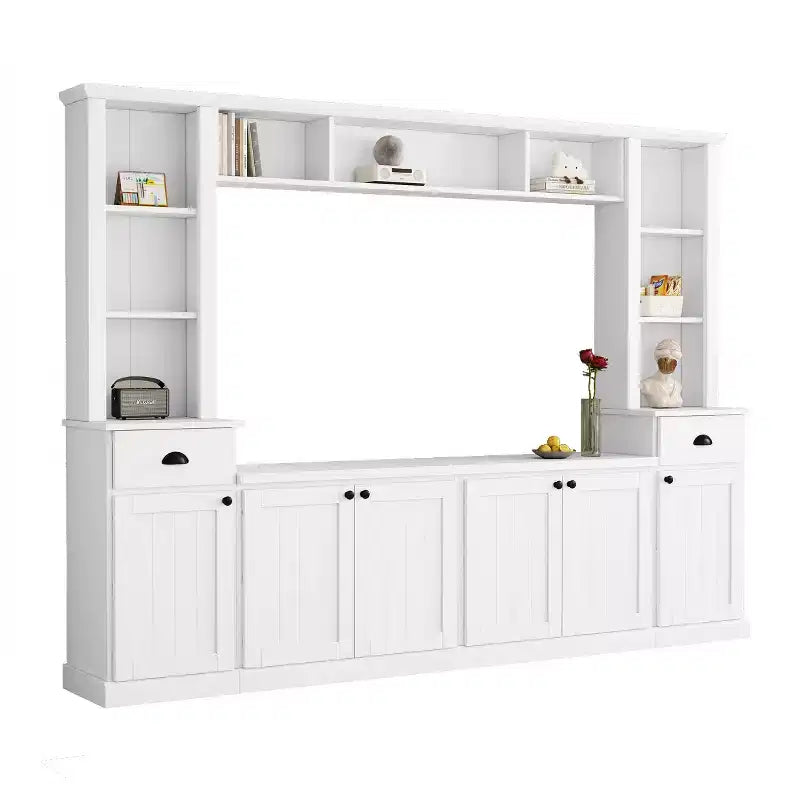 Juego de muebles de entretenimiento para televisión con puente de 75, mueble para TV con almacenamiento y estanterías, consola multimedia grande con estantes ajustables