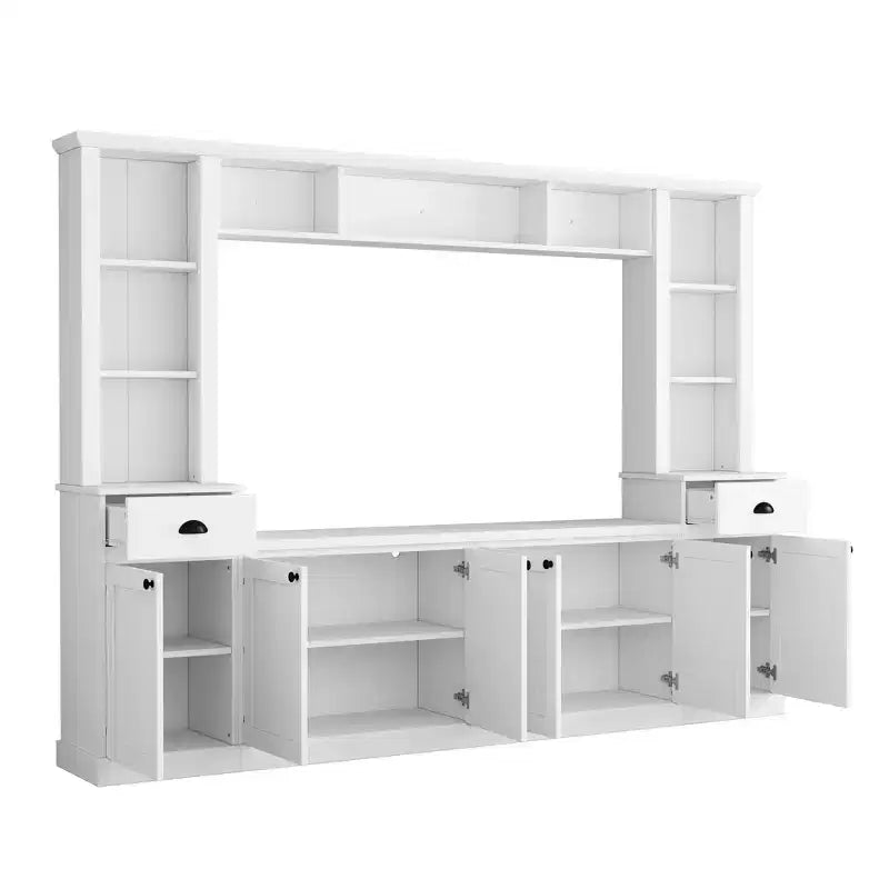 Juego de muebles de entretenimiento para televisión con puente de 75, mueble para TV con almacenamiento y estanterías, consola multimedia grande con estantes ajustables