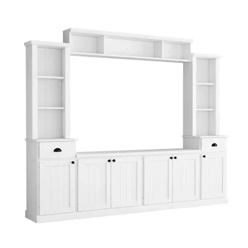 Juego de muebles de entretenimiento para televisión con puente de 75, mueble para TV con almacenamiento y estanterías, consola multimedia grande con estantes ajustables