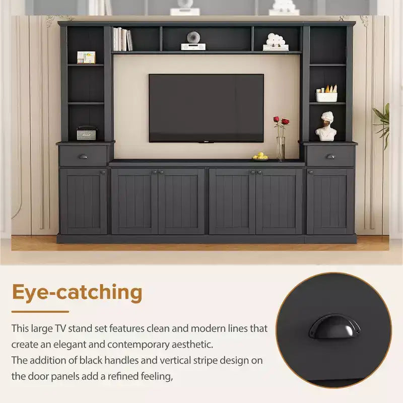 Juego de muebles de entretenimiento para televisión con puente de 75, mueble para TV con almacenamiento y estanterías, consola multimedia grande con estantes ajustables