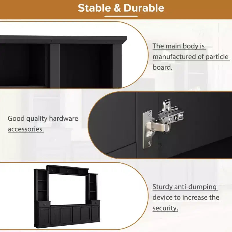 Juego de muebles de entretenimiento para televisión con puente de 75, mueble para TV con almacenamiento y estanterías, consola multimedia grande con estantes ajustables