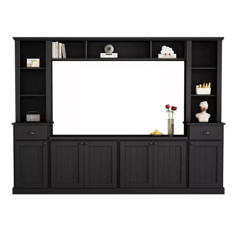 Juego de muebles de entretenimiento para televisión con puente de 75, mueble para TV con almacenamiento y estanterías, consola multimedia grande con estantes ajustables