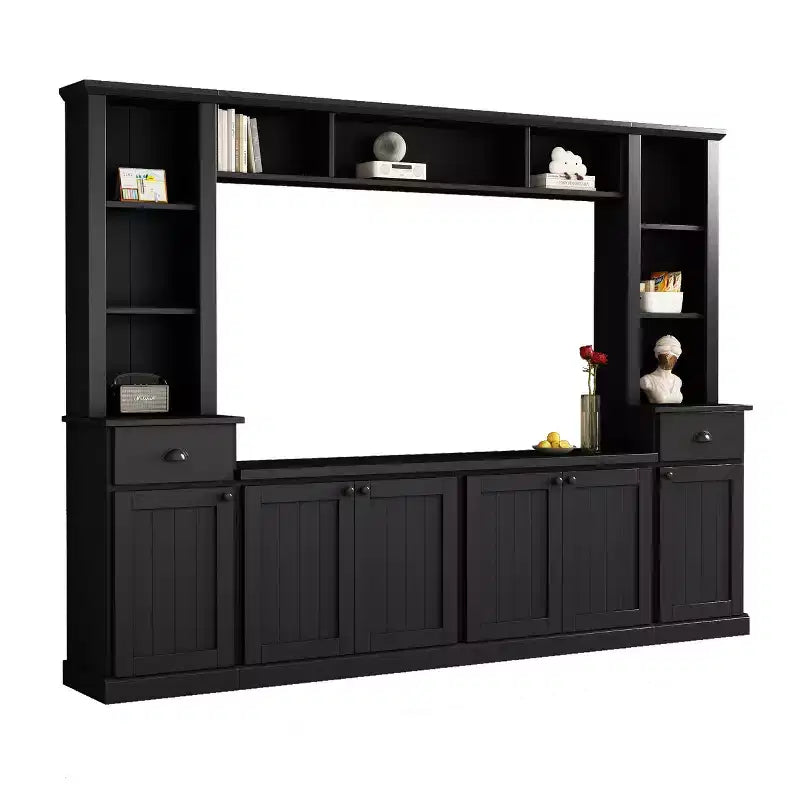 Juego de muebles de entretenimiento para televisión con puente de 75, mueble para TV con almacenamiento y estanterías, consola multimedia grande con estantes ajustables