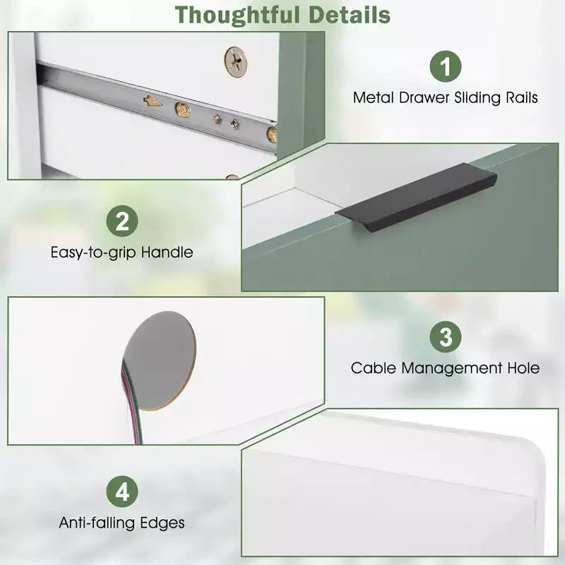 Table de chevet moderne avec éclairage LED, compartiment ouvert et tiroir