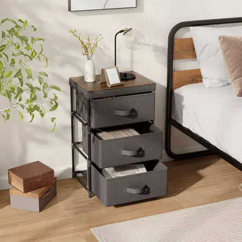 Kommode mit 3 Schubladen, 1 Stk./2 Stk., hoher Stoff-Aufbewahrungsturm, Nachttisch mit abnehmbarem Deckel für das Schlafzimmer
