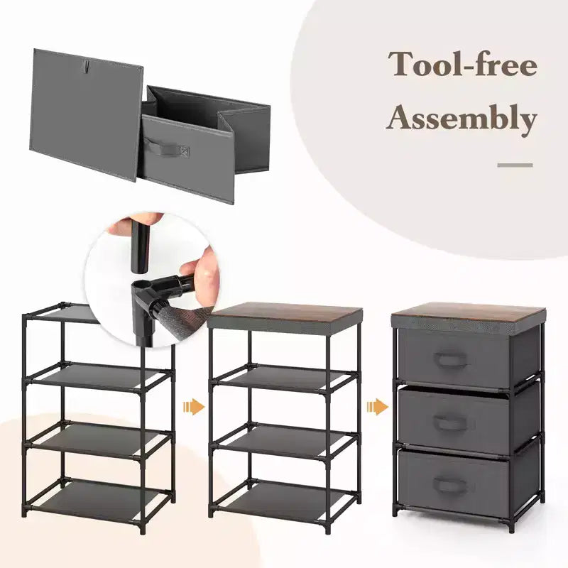 Commode avec 3 tiroirs, 1 pièce/2 pièces, tour de rangement en tissu, table de chevet haute avec couvercle amovible pour chambre à coucher