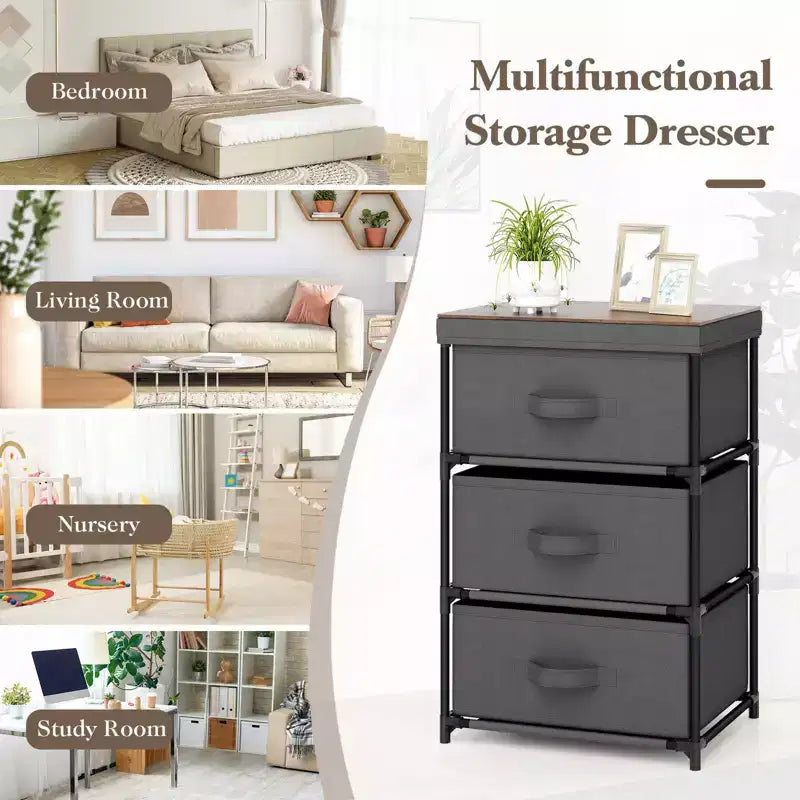 Commode avec 3 tiroirs, 1 pièce/2 pièces, tour de rangement en tissu, table de chevet haute avec couvercle amovible pour chambre à coucher