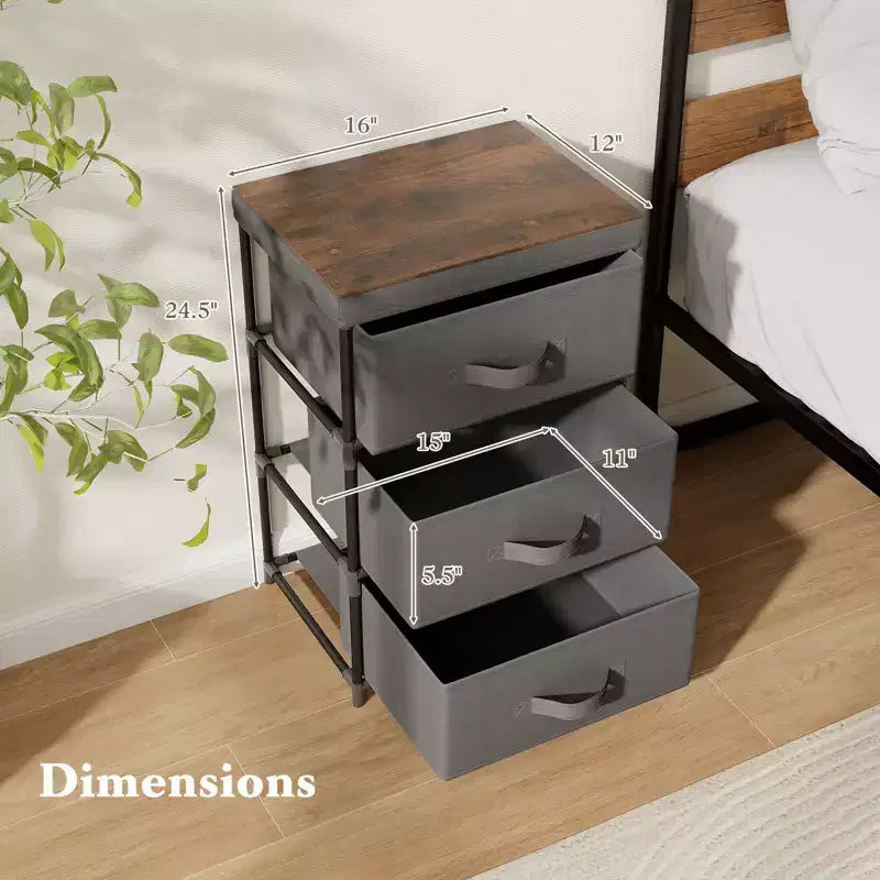 Commode avec 3 tiroirs, 1 pièce/2 pièces, tour de rangement en tissu, table de chevet haute avec couvercle amovible pour chambre à coucher