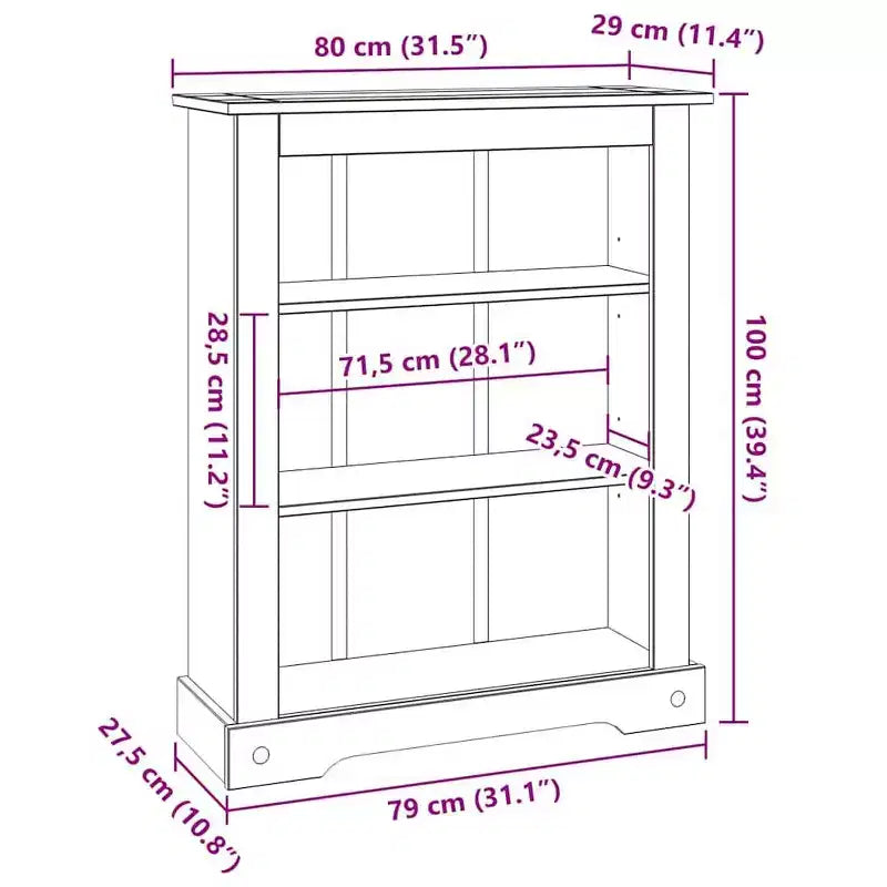 Bücherregal mit 3/4 Ebenen aus mexikanischem Kiefernholz