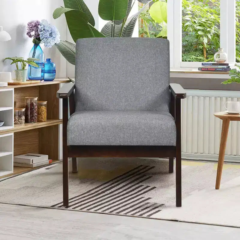 Gepolsterter Akzentstuhl aus Holz, Stoff-Armlehnstuhl für Zuhause und Büro