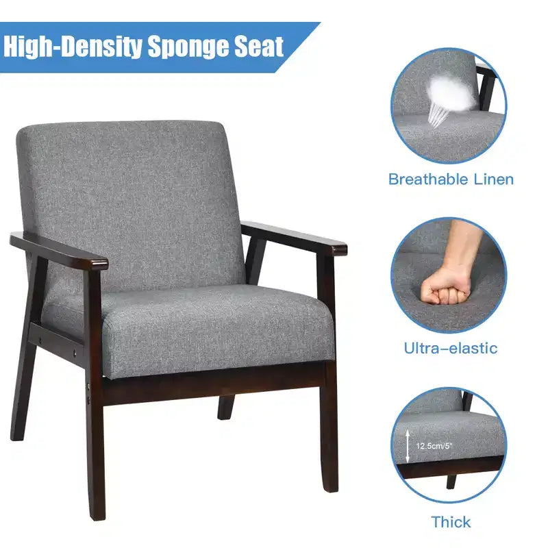Fauteuil d’appoint en bois rembourré de tissu, fauteuil à accoudoirs pour bureau à domicile