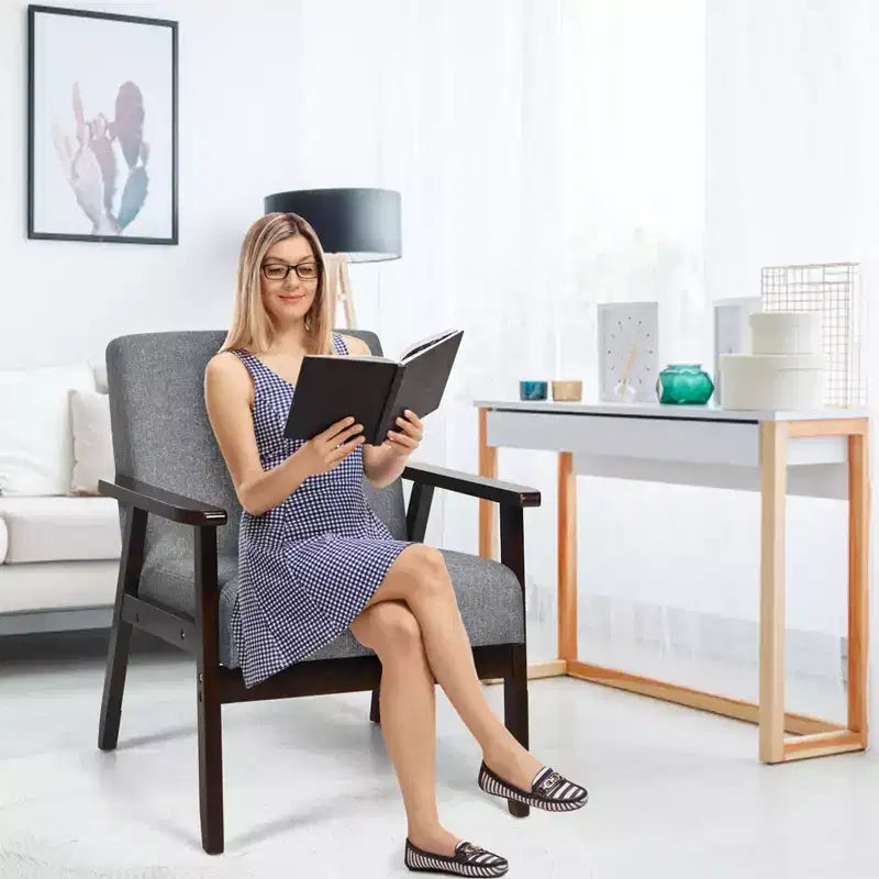 Fauteuil d’appoint en bois rembourré de tissu, fauteuil à accoudoirs pour bureau à domicile