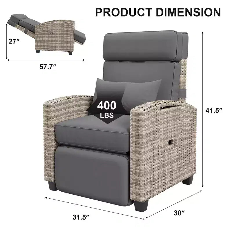 Fauteuil inclinable de jardin avec réglage indépendant du dossier et du repose-pieds, 150 positions verrouillables pour plus de confort, commande facile sur les accoudoirs, chaise longue d’extérieur