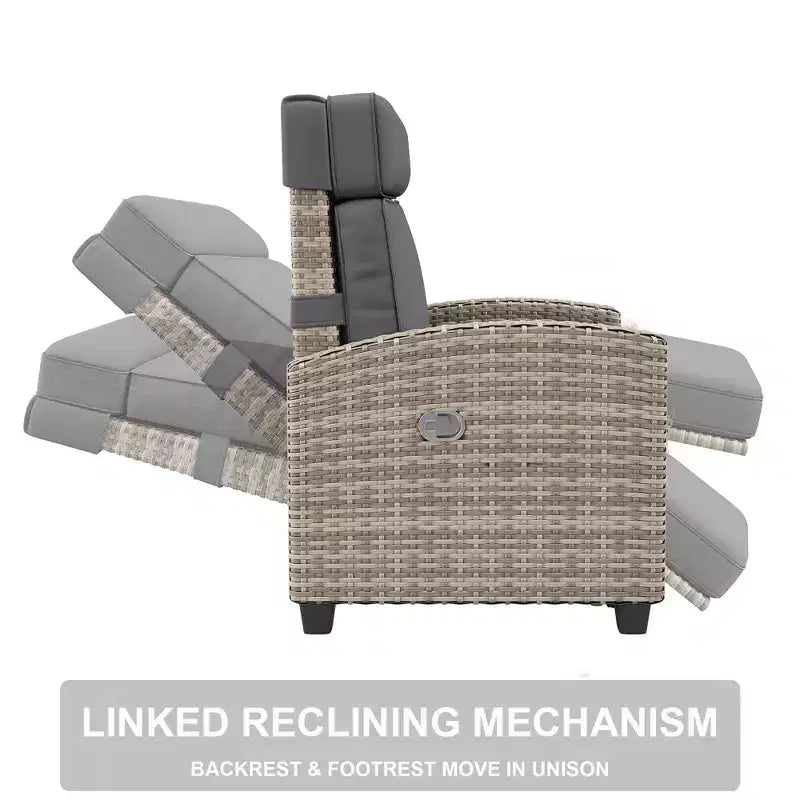 Fauteuil inclinable de jardin avec réglage indépendant du dossier et du repose-pieds, 150 positions verrouillables pour plus de confort, commande facile sur les accoudoirs, chaise longue d’extérieur