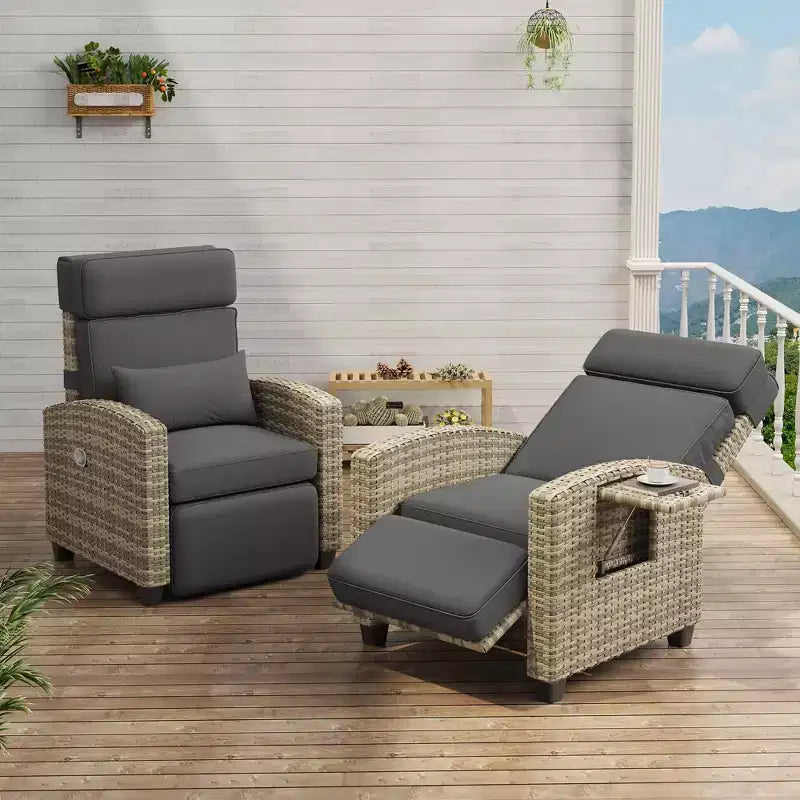 Fauteuil inclinable de jardin avec réglage indépendant du dossier et du repose-pieds, 150 positions verrouillables pour plus de confort, commande facile sur les accoudoirs, chaise longue d’extérieur
