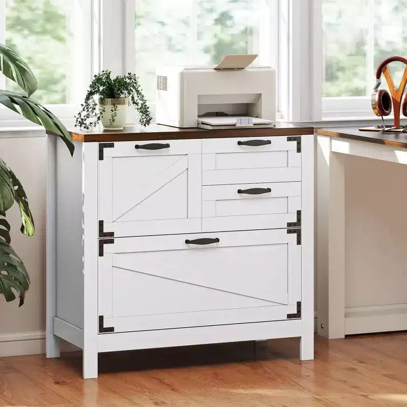Classeur latéral de style champêtre à 4 tiroirs, compatible avec les dossiers suspendus Letter, A4 et Legal