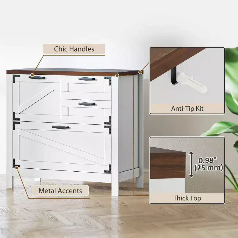 Classeur latéral de style champêtre à 4 tiroirs, compatible avec les dossiers suspendus Letter, A4 et Legal