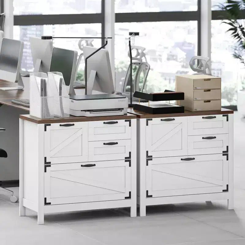 Classeur latéral de style champêtre à 4 tiroirs, compatible avec les dossiers suspendus Letter, A4 et Legal