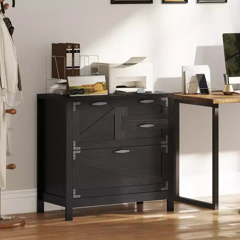 Classeur latéral de style champêtre à 4 tiroirs, compatible avec les dossiers suspendus Letter, A4 et Legal