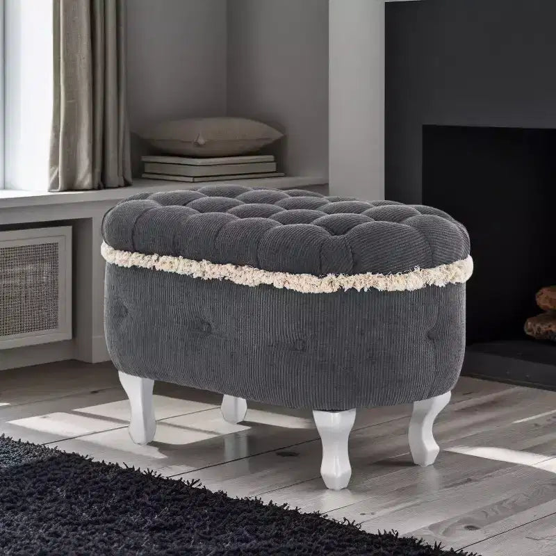 Moderne Cord-Sitzbank mit Knopfheftung und verstecktem Fach, gepolsterter Hocker für Schlafzimmer und Eingangsbereich