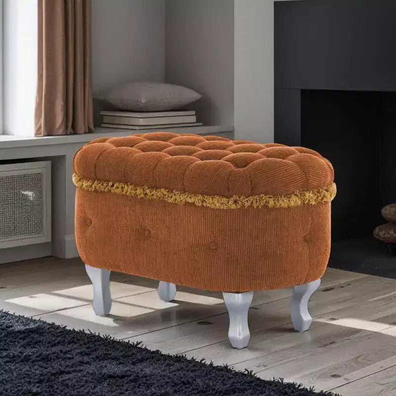 Moderne Cord-Sitzbank mit Knopfheftung und verstecktem Fach, gepolsterter Hocker für Schlafzimmer und Eingangsbereich