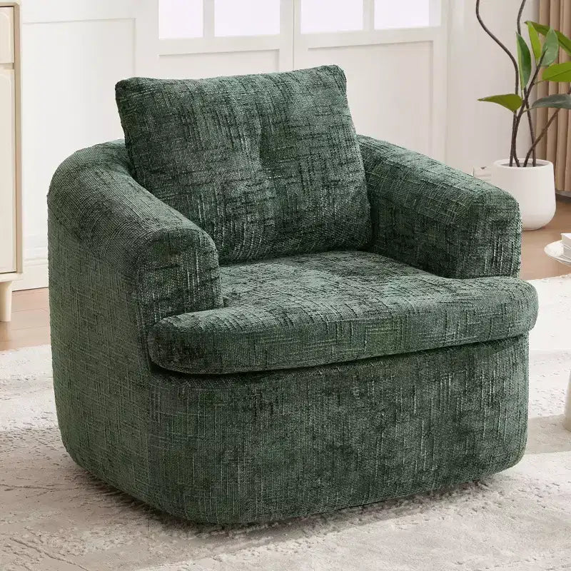 Sillón giratorio tipo barril con cojín de doble capa, capacidad de 250 lb, sillón decorativo redondo de chenilla de 36.6 para sala de estar y oficina