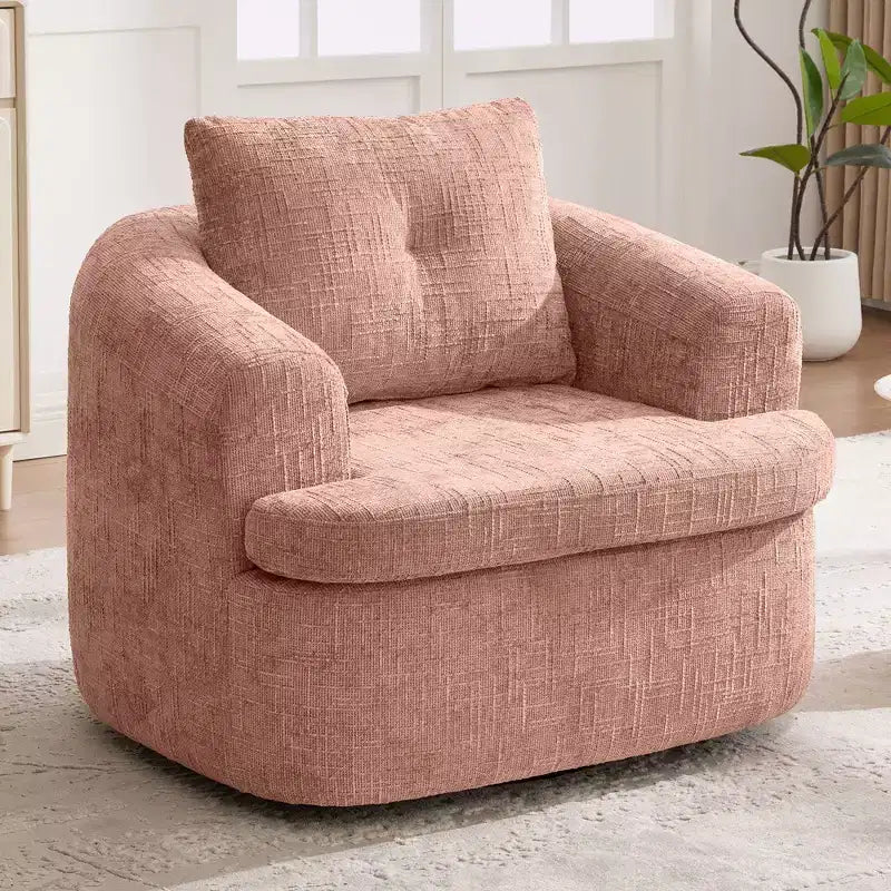 Sillón giratorio tipo barril con cojín de doble capa, capacidad de 250 lb, sillón decorativo redondo de chenilla de 36.6 para sala de estar y oficina