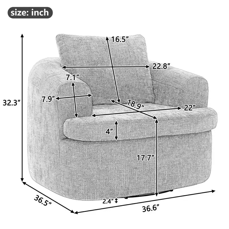 Sillón giratorio tipo barril con cojín de doble capa, capacidad de 250 lb, sillón decorativo redondo de chenilla de 36.6 para sala de estar y oficina
