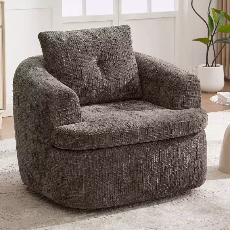 Sillón giratorio tipo barril con cojín de doble capa, capacidad de 250 lb, sillón decorativo redondo de chenilla de 36.6 para sala de estar y oficina