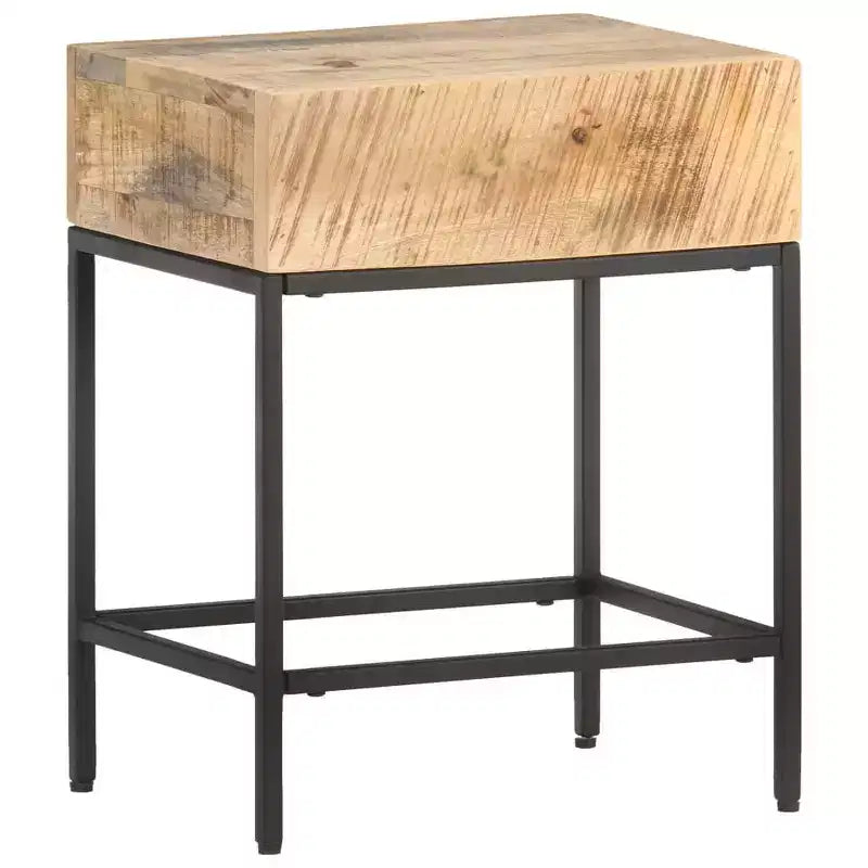 Beistelltisch, braun, aus massivem, grob bearbeitetem Mangoholz, klein und robust