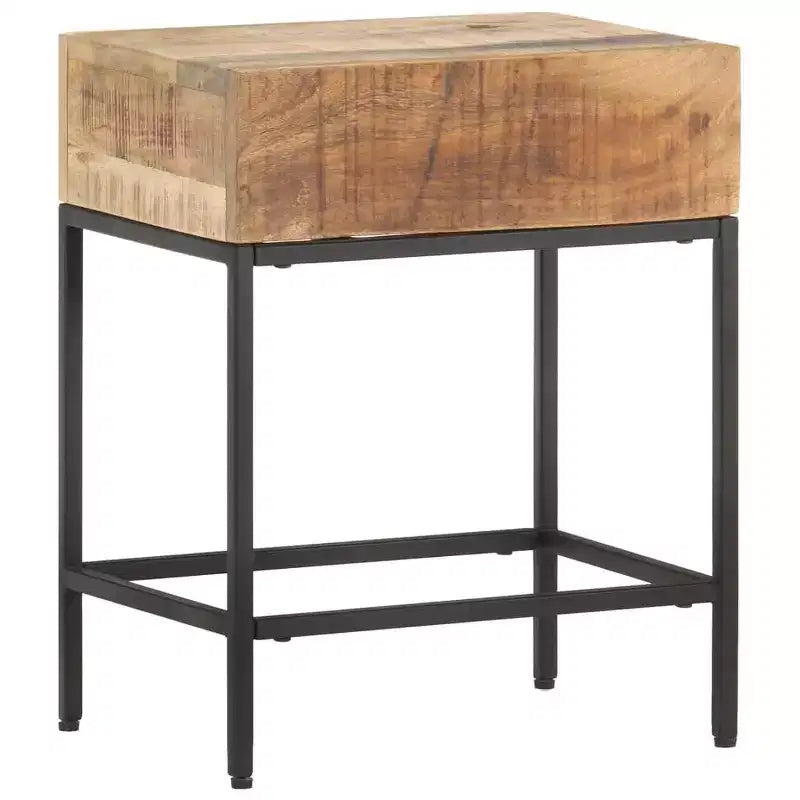 Beistelltisch, braun, aus massivem, grob bearbeitetem Mangoholz, klein und robust