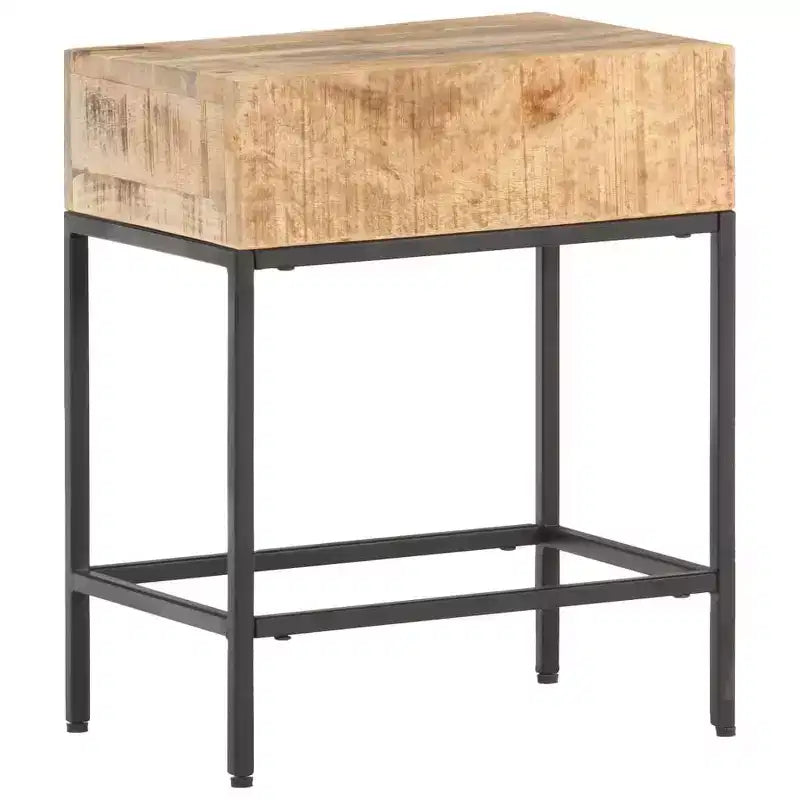 Beistelltisch, braun, aus massivem, grob bearbeitetem Mangoholz, klein und robust