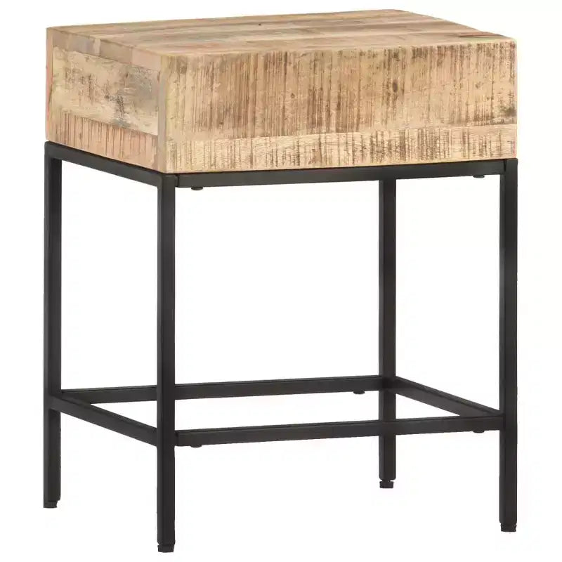 Beistelltisch, braun, aus massivem, grob bearbeitetem Mangoholz, klein und robust
