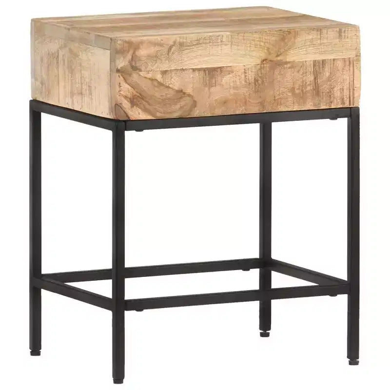 Beistelltisch, braun, aus massivem, grob bearbeitetem Mangoholz, klein und robust