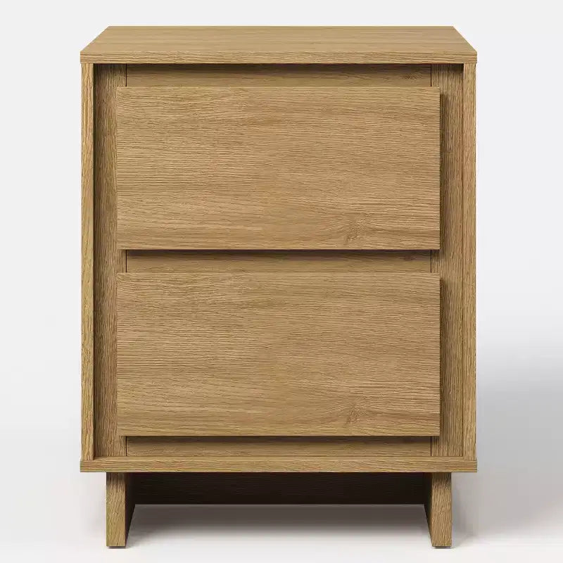Cómoda moderna de madera con 2 cajones y detalles de bordes limpios, mueble de almacenamiento versátil para dormitorio, sala de estar, oficina y recibidor