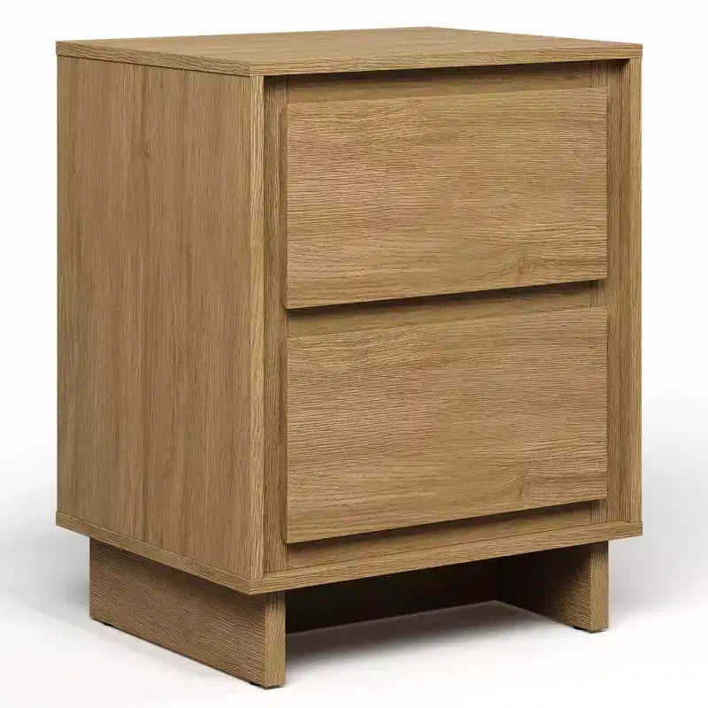 Cómoda moderna de madera con 2 cajones y detalles de bordes limpios, mueble de almacenamiento versátil para dormitorio, sala de estar, oficina y recibidor