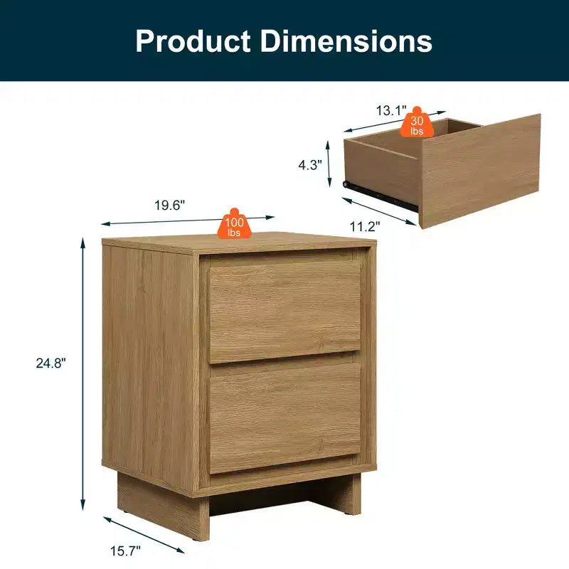 Cómoda moderna de madera con 2 cajones y detalles de bordes limpios, mueble de almacenamiento versátil para dormitorio, sala de estar, oficina y recibidor