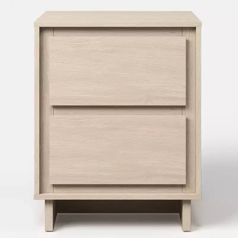 Cómoda moderna de madera con 2 cajones y detalles de bordes limpios, mueble de almacenamiento versátil para dormitorio, sala de estar, oficina y recibidor