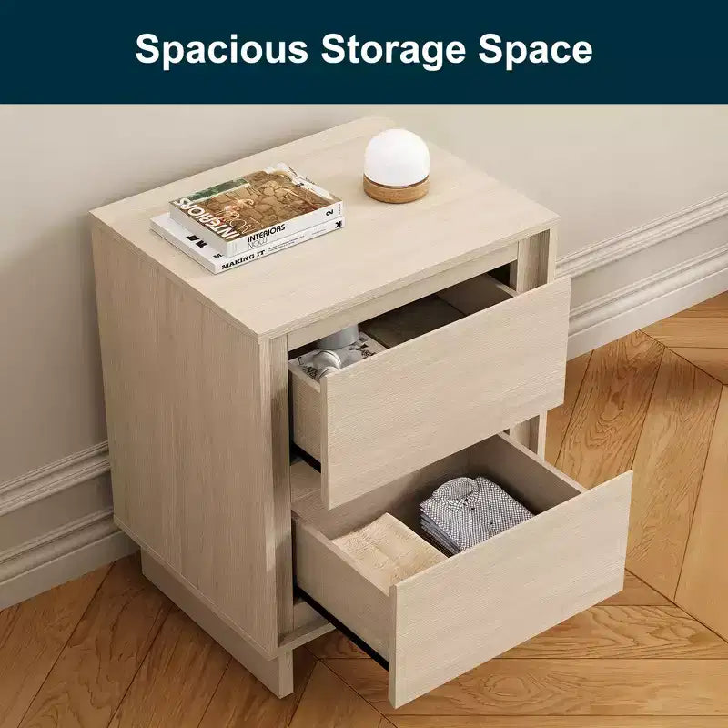 Kommode mit 2 Schubladen, moderne Holzkommode mit klaren Kantendetails, vielseitige Aufbewahrungslösung für Schlafzimmer, Wohnzimmer, Büro und Eingangsbereich