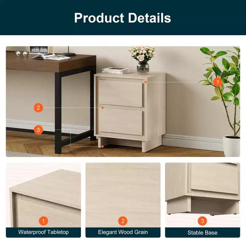 Cómoda moderna de madera con 2 cajones y detalles de bordes limpios, mueble de almacenamiento versátil para dormitorio, sala de estar, oficina y recibidor