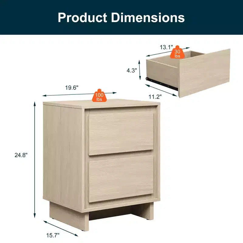 Cómoda moderna de madera con 2 cajones y detalles de bordes limpios, mueble de almacenamiento versátil para dormitorio, sala de estar, oficina y recibidor