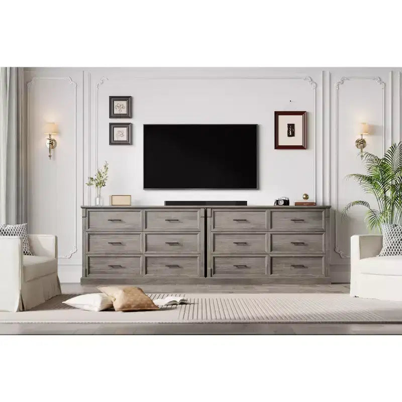 Braune Kommode mit 6 Schubladen fürs Schlafzimmer, große Doppelkommode im Landhausstil mit Metallgriffen, rustikale Holzkommode für Wohnzimmer und Flur
